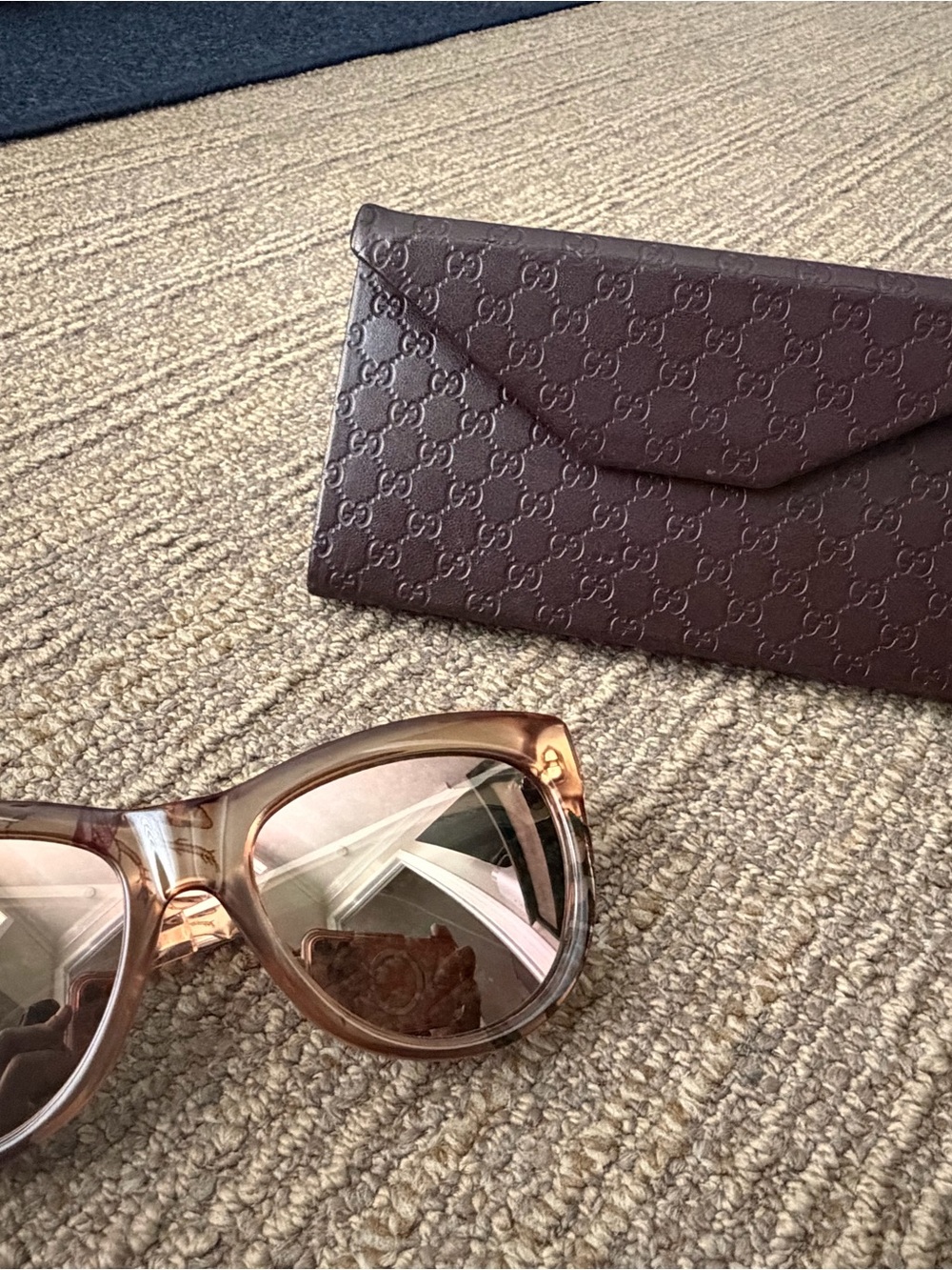 Gucci Brown Logo-Embossed Case with Brown Translucent Sunglasses